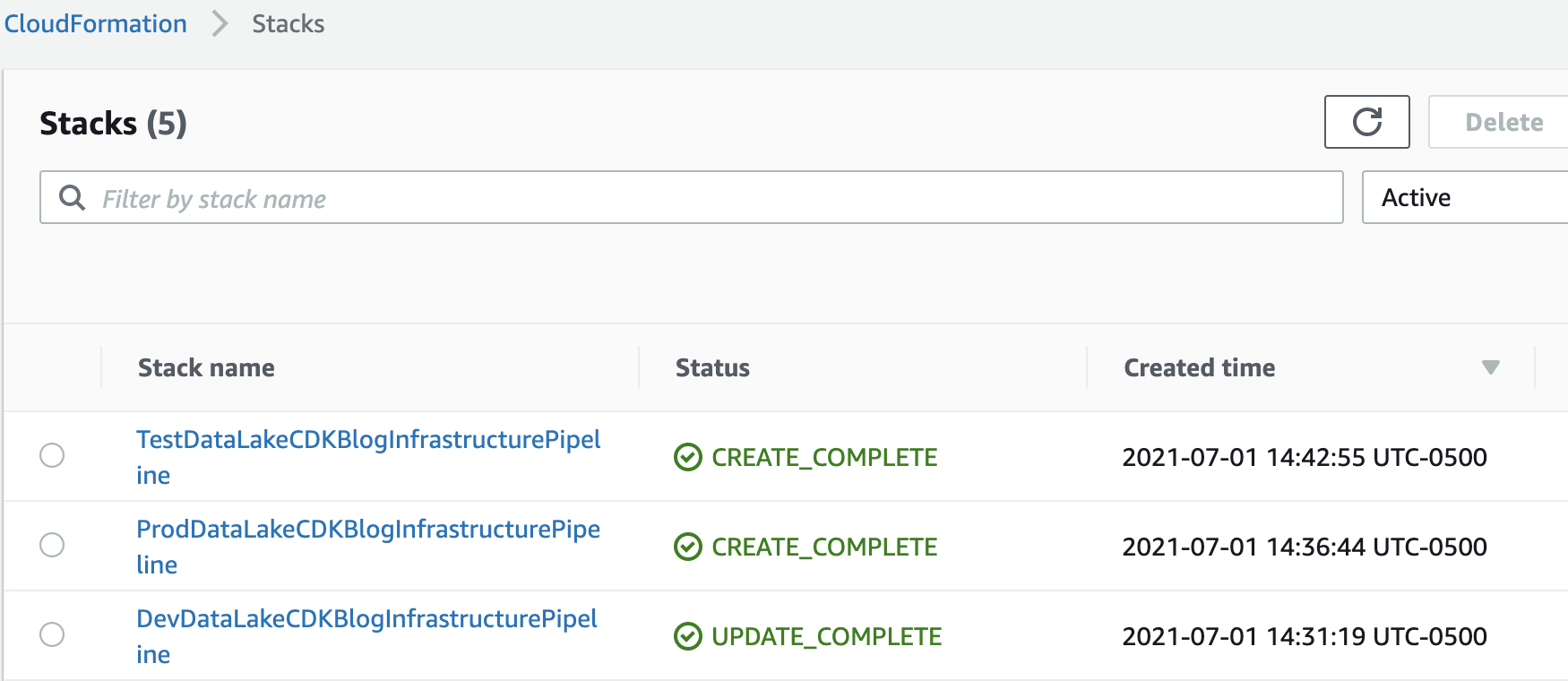 Infrastructure CodePipeline Stacks Deployed in Central Account