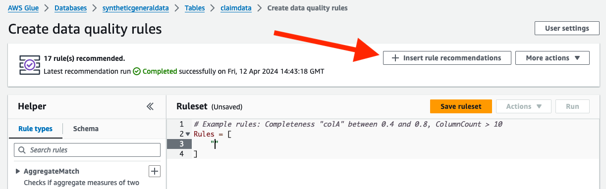 Using Data Quality recommendations from Data Catalog