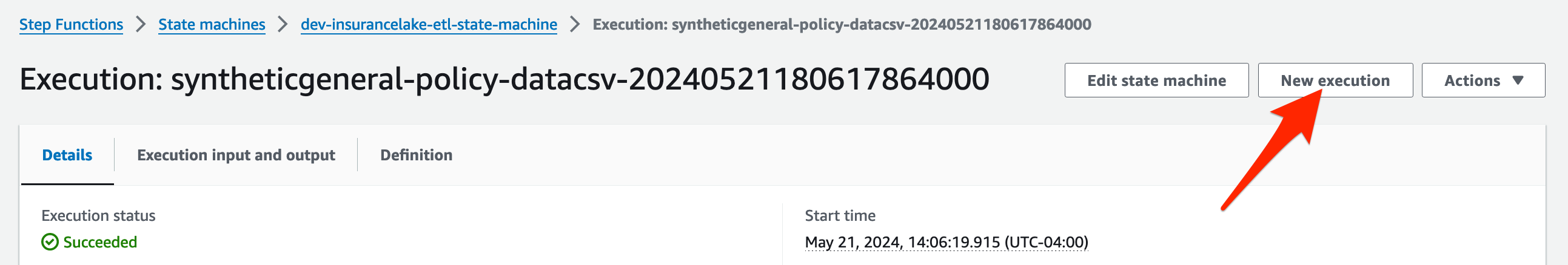 Step Functions New Execution