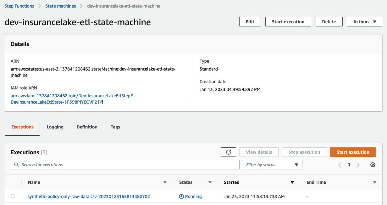 Step Functions Selecting Running Execution