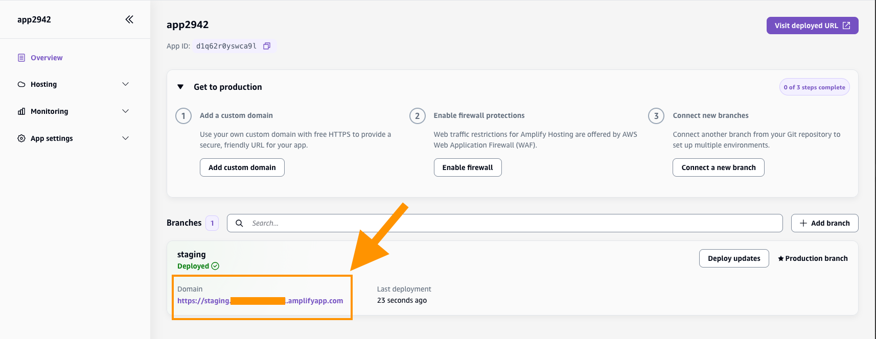 Amplify application URL