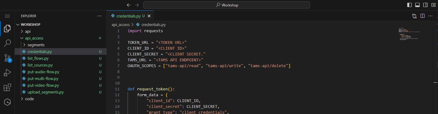 Screenshot of the credentials file awaiting details