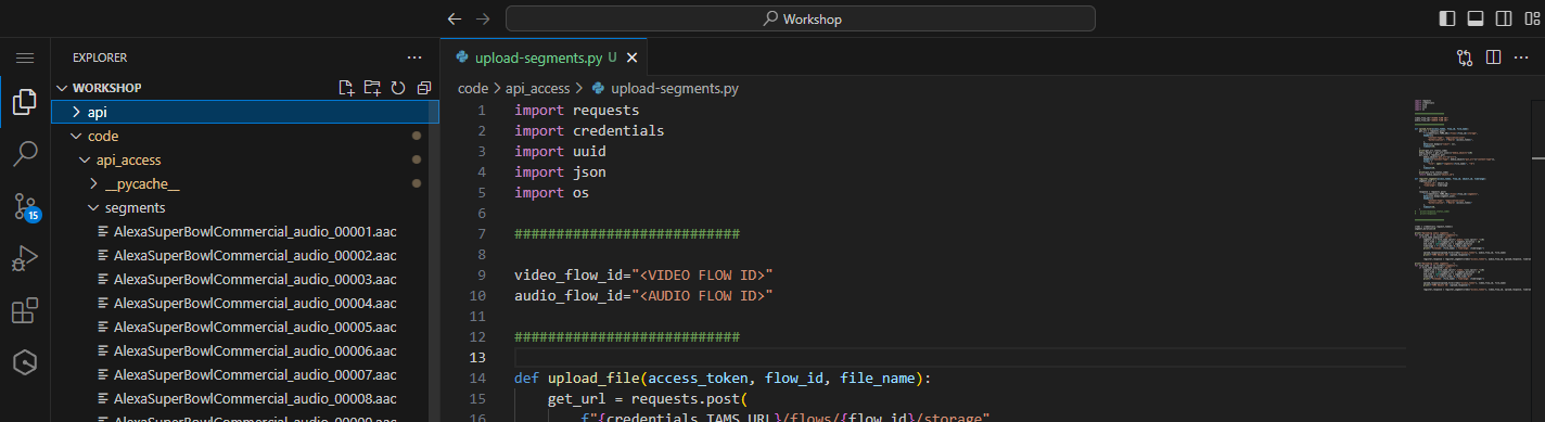 Screenshot of the supplied segment upload script