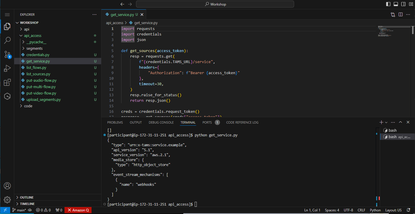 Screenshot of the response from the API service endpoint