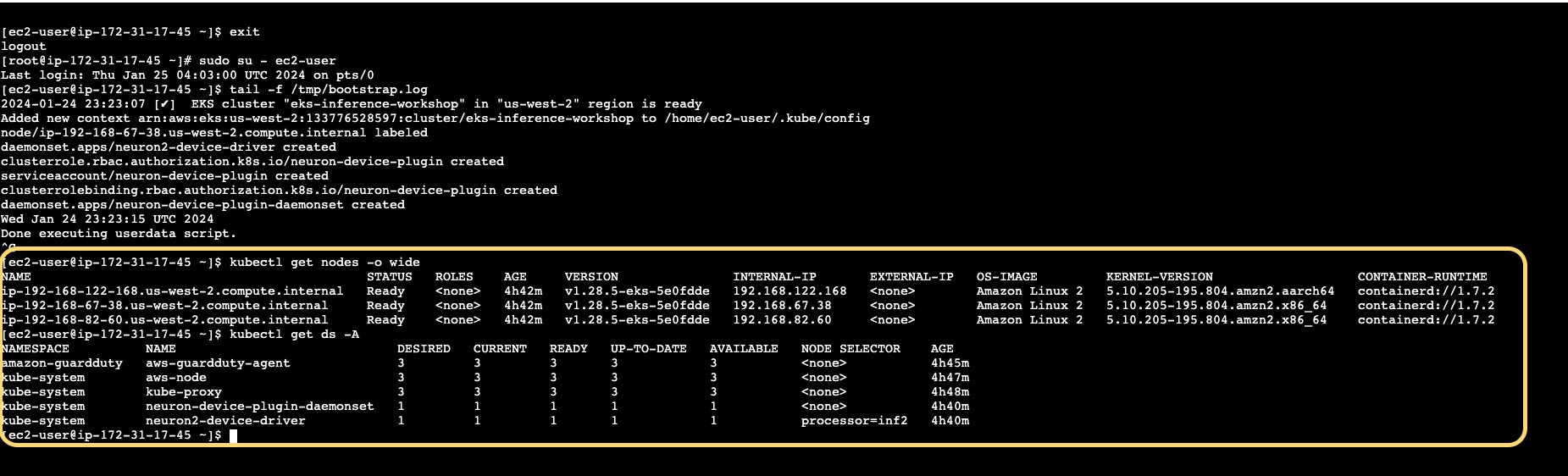 Validate status and conection to EKS cluster via CLI