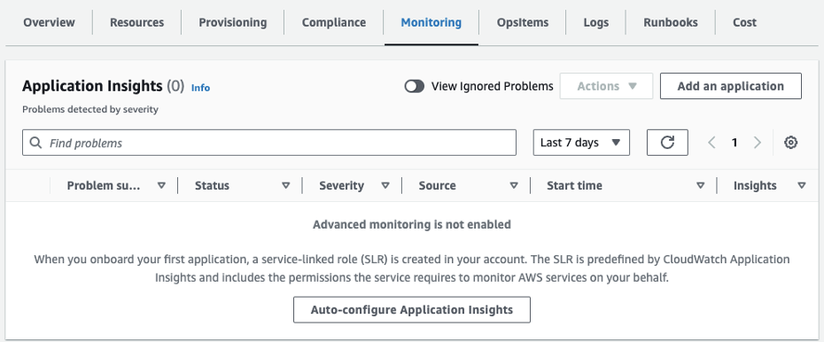 Application Insights screen