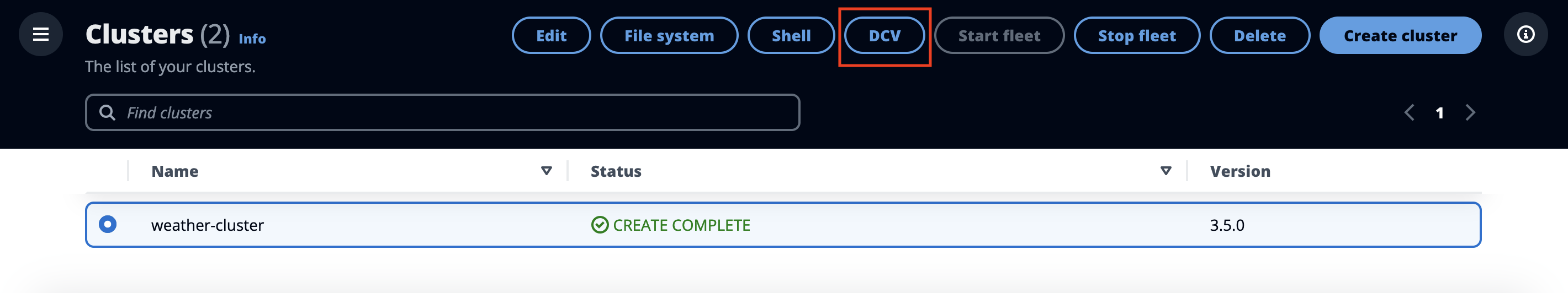 Connect Cluster - DCV