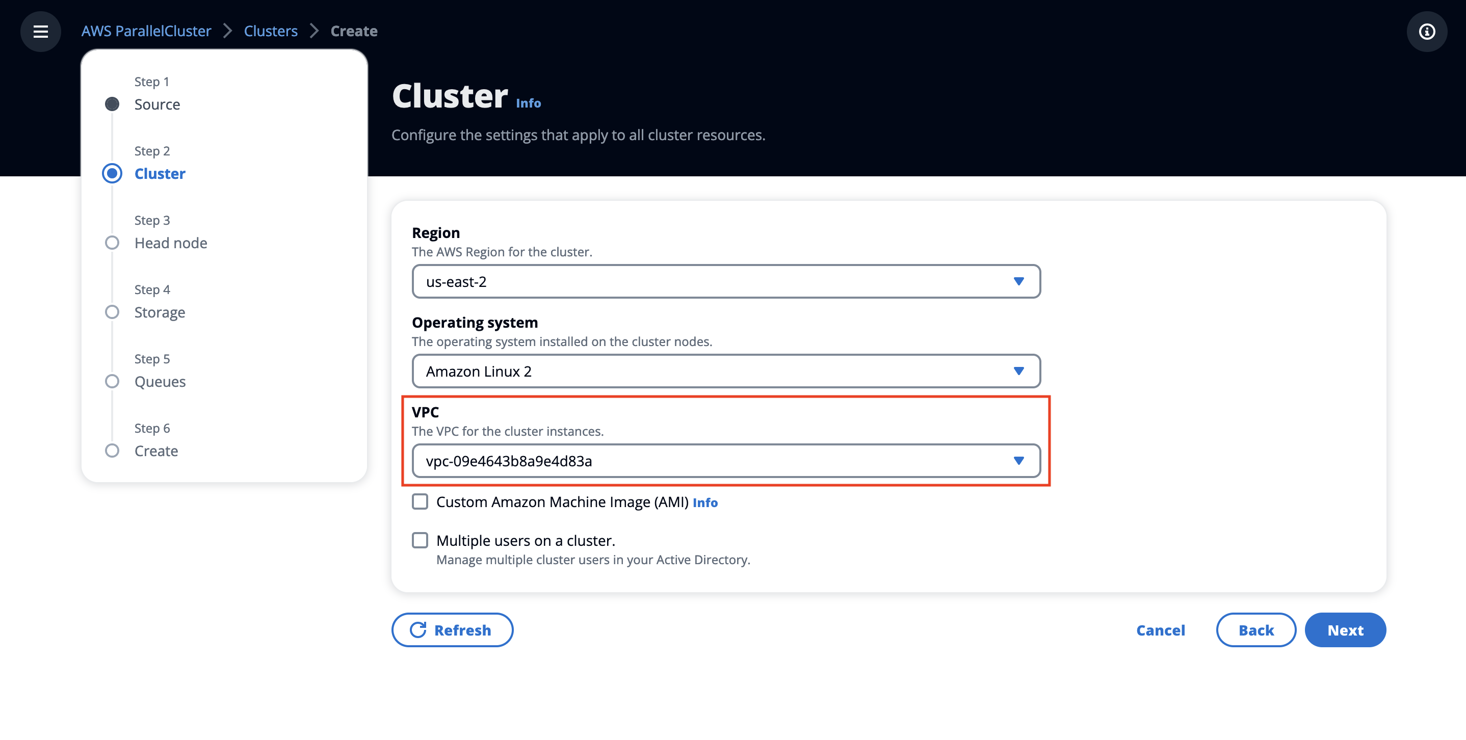 Create Cluster - VPC