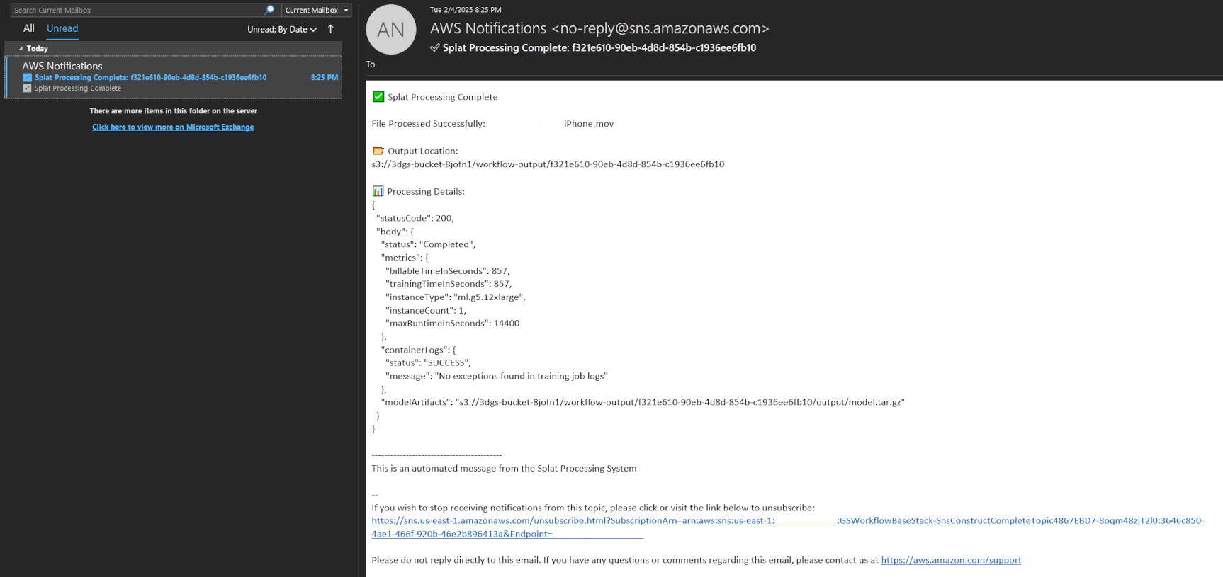 SNS Success Email