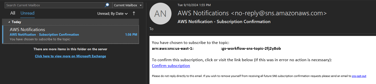 SNS Subscription Email