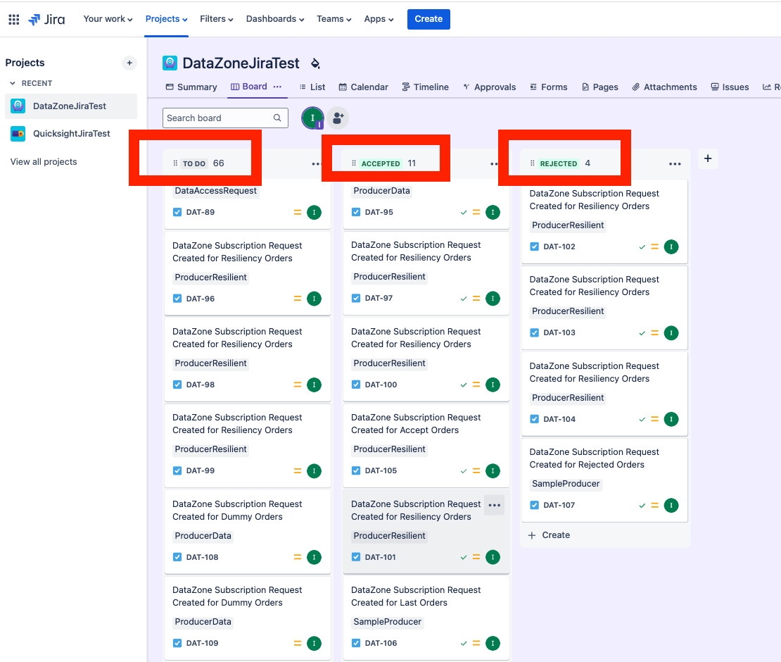 A sample Jira board