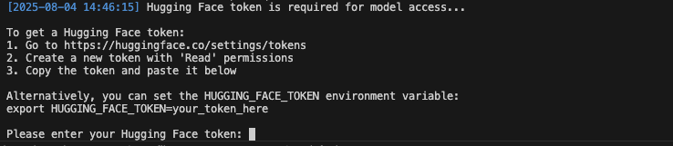 Enter Hugging Face token interface