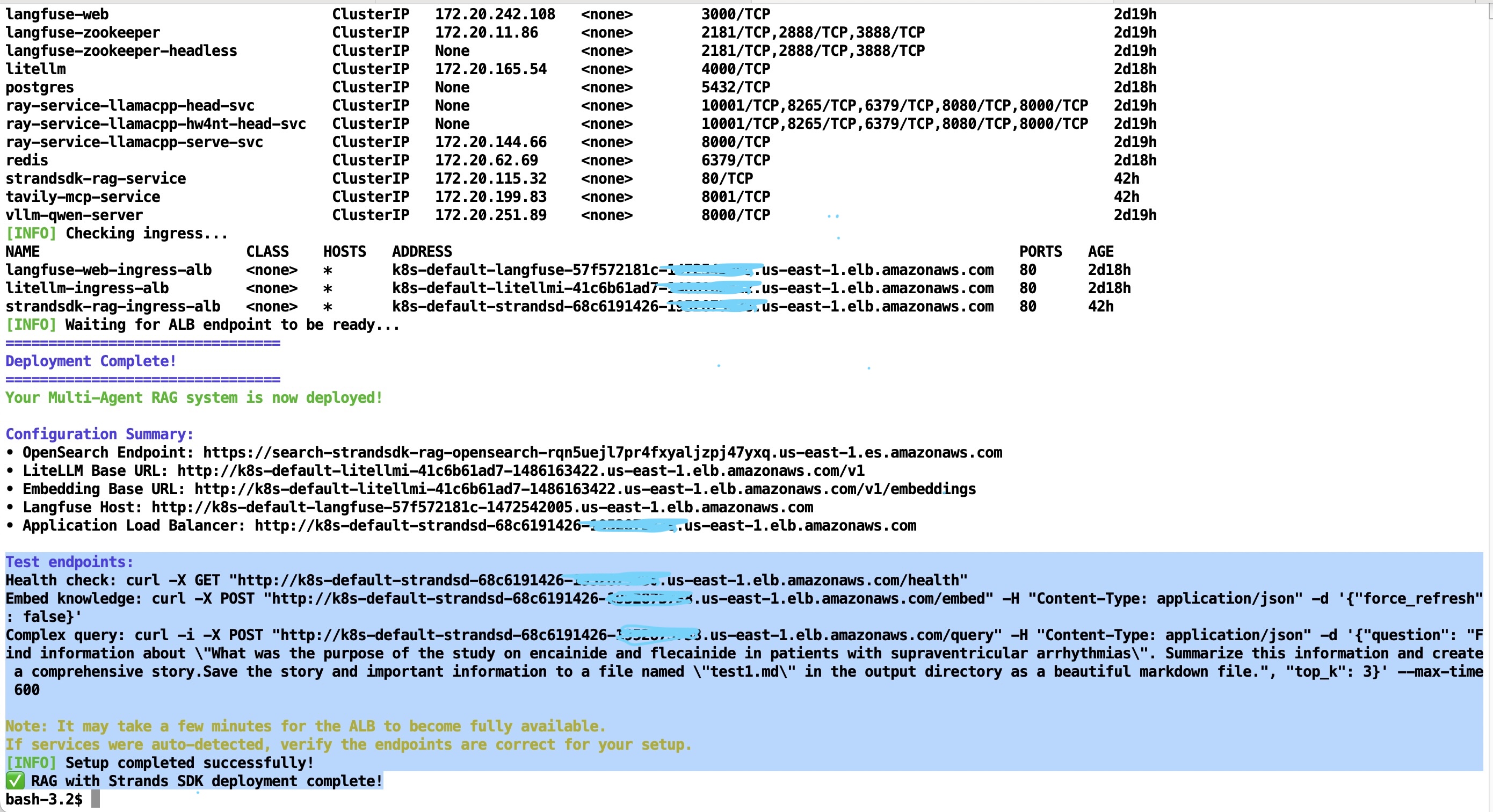 Successful Agentic AI deployment completion message