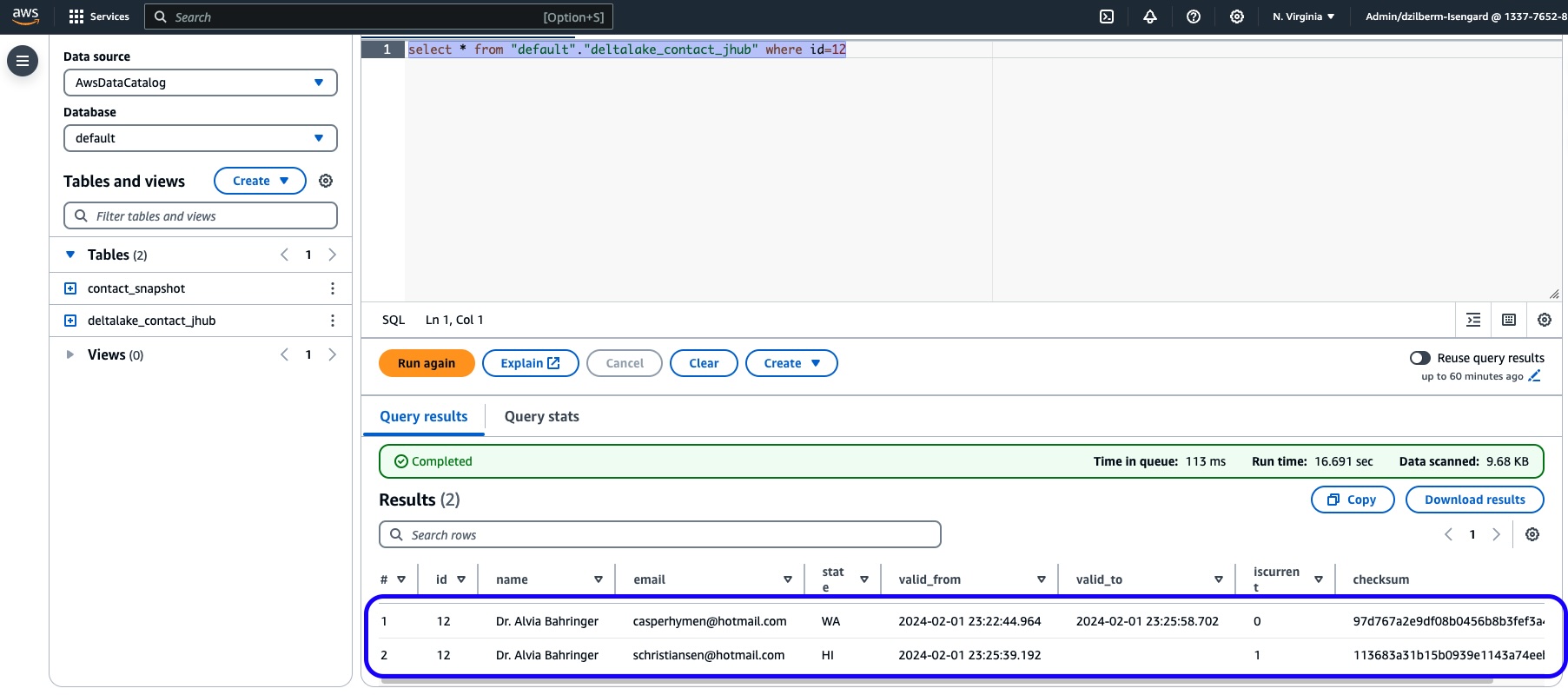 Athena SQL query output